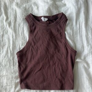 Brown Fitted Crop Tank Top